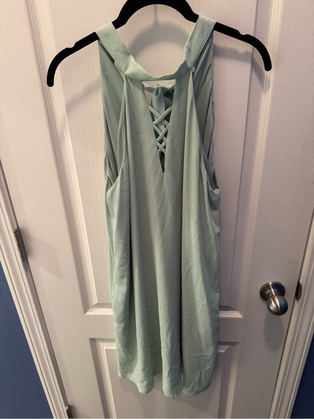 Polagram Mint Green Sleeveless Mini Dress with Lace-Up Back